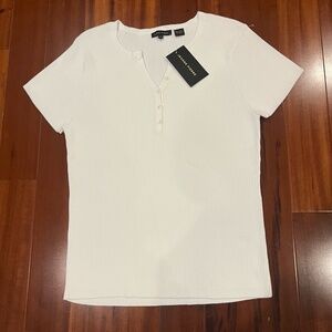 New‎ NWT Jeanne Pierre White Knit Top Short Sleeves Button Casual XL Extra Large